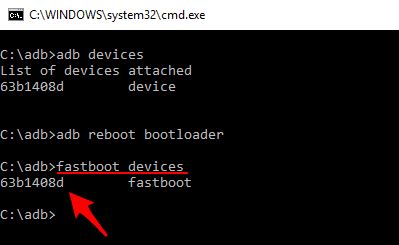 mengetik fastboot devices