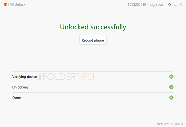 Unlock Bootloader (UBL) berhasil