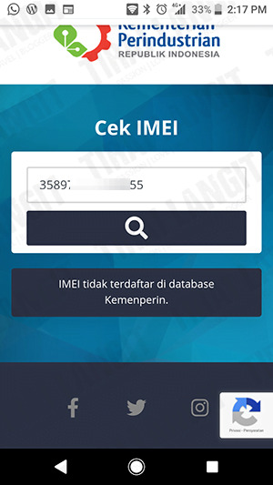 IMEI tidak terdaftar di database Kemenperin